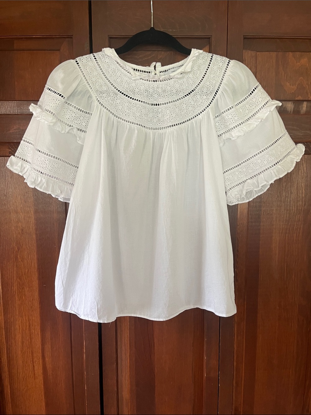 & Other Stories White Eyelet Yoke Ruffle Sleeve Top